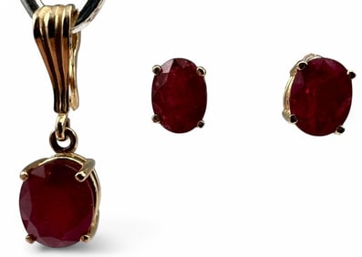 14K Ruby Pendant & Earrings