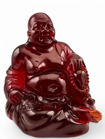 Large Chinese Cherry Amber Buddha Figure