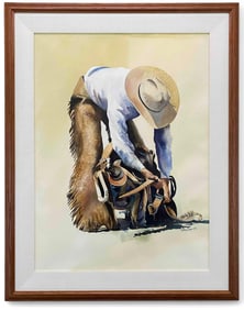 Nelson Boren (American, 1952- ) Cowboy With Saddle, Watercolor On Paper