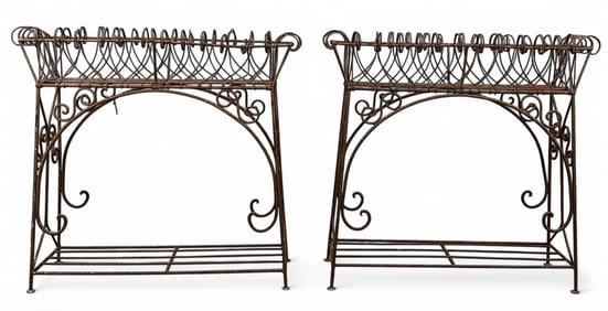 Pair Of Iron Wire Work Plant Stands
