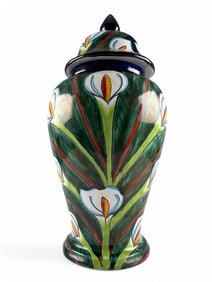 Large Mexican Talavera Pottery Lidded Urn
