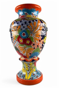 Mexican Hand Painted Talavera Pottery Urn