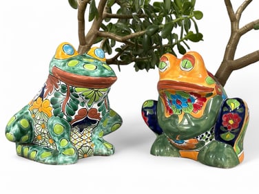 Figural Frog & Toad Talavera Pottery Planters With Succulents