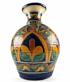 Large Mexican Hand Painted Talavera Pottery Vase
