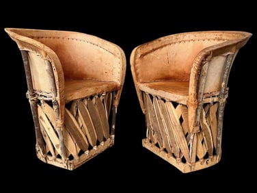 Pair Of Mexican Leather Equipale Barrel Chairs