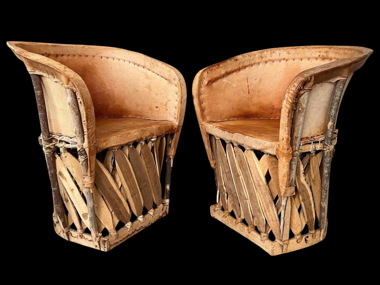 Pair Of Mexican Leather Equipale Barrel Chairs (1 of 11)