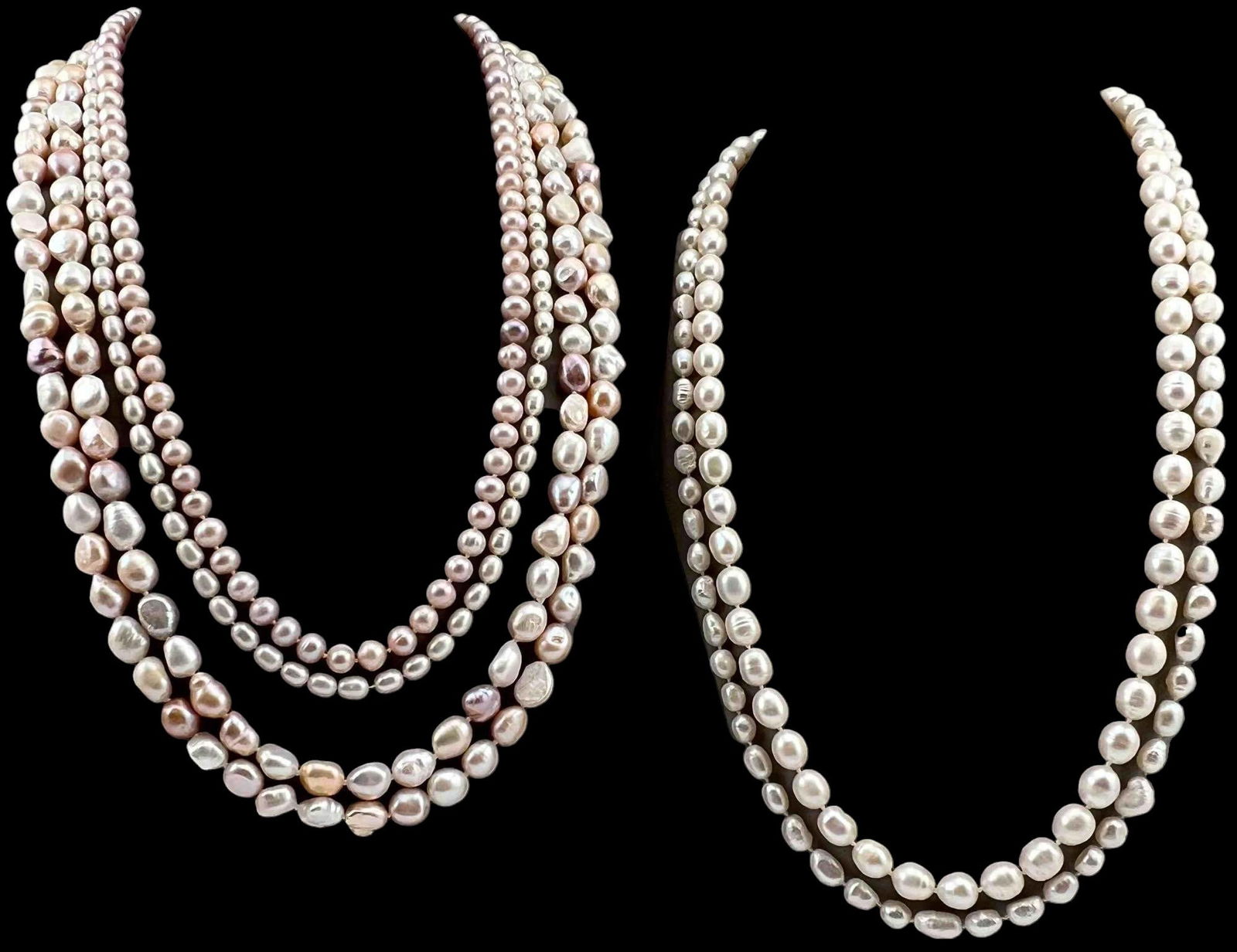 Grouping Of Freshwater Pearl Necklaces: Grouping Of Freshwater Pearl Necklaces. Longest strand approximately 60.0in. Shortest strand approximately 26.0in. Largest pearls approximately 12.8 x 7.6mm.PLEASE NOTE THAT WINNING BIDDERS DO NOT NEE