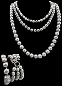 Grouping Of Silver Blue Freshwater Pearl Jewelry
