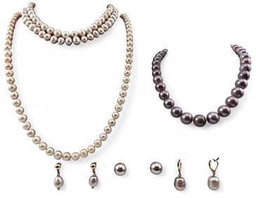 Grouping Of Pearl Necklaces & Earrings
