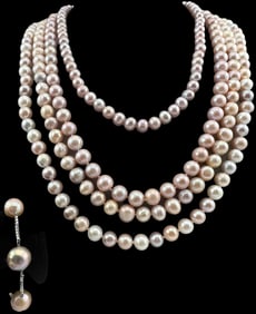 Four Sterling Silver Pearl Necklaces & Bracelet