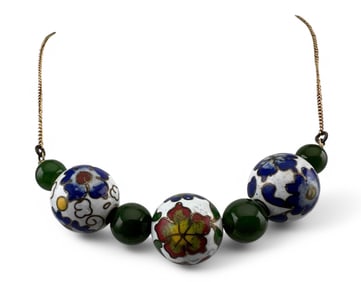 Cloisonne Bead Necklace With 14K Chain