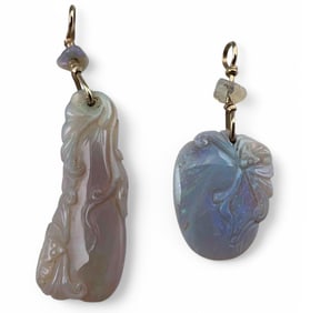 Two Chinese Carved Opal Pendants