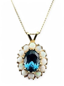 14K Blue Topaz Opal Necklace