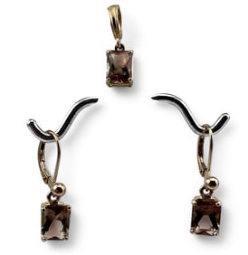 14K Peach Tourmaline Pendant & Earrings