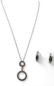 14K White Gold Diamond Necklace & Earrings