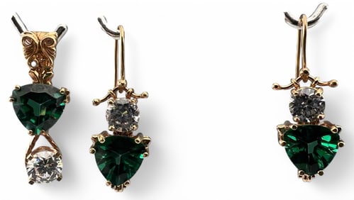 14K Gem Set Earrings & Pendant