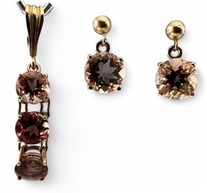 14K Semiprecious Stone Pendant & Earrings