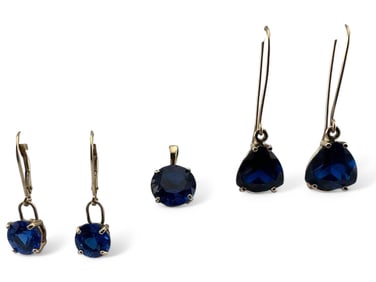 14K Blue Spinel Pendant & Earrings