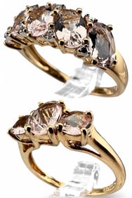 Two 14K Pink Gem Set Rings