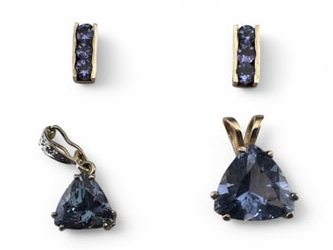 14K Blue Tourmaline Pendants & Earrings