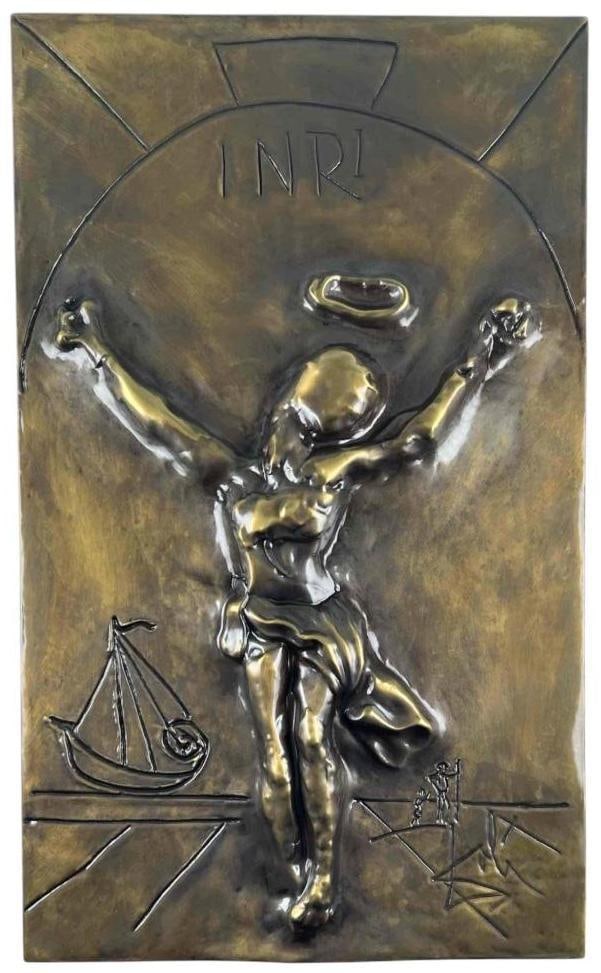 After Salvador Dali, Christ Of St. John On The Cross, Bronze Bas Relief Sculpture (1 of 8)
