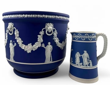 Wedgwood Jardiniere & Paxton Jasperware Pitcher With Classical Scenes