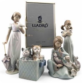 Four Lladro Porcelain Cat Figures