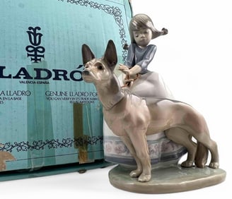 Lladro Porcelain Girl With German Shepherd Figure, No. 1533, Signed