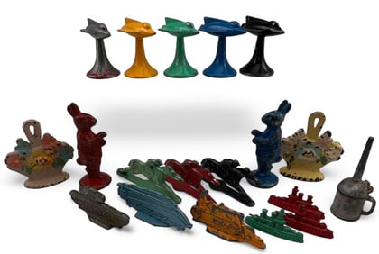 Collection Of Vintage Metal Game Pieces & Doll House Miniatures