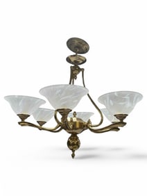 Framburg Hollywood Regency Polished Brass Six Arm Chandelier & Sconces