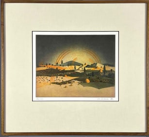 Yellow Rainbow, Print, Manner of Eyvind Earle, Signed Franke