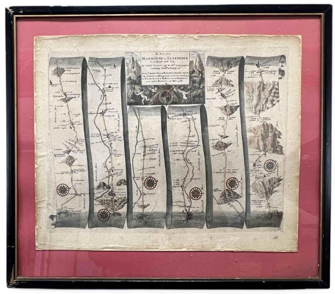 John Ogilby, Road Map From Monmouth To Leander, Cardigansh, South Wales (1 of 14)
