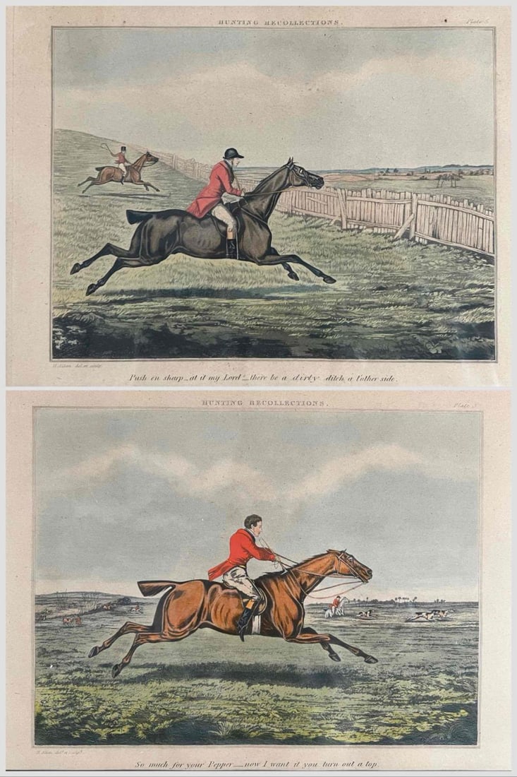 Henry Alken, Pair Of Hand Colored Equestrian Engravings, "Hunting Recollections": Henry Thomas Alken (English, 1785-1851), Pair Of Hand Colored Equestrian Engravings, "Hunting Recollections," Plates 3 & 5. Each, as framed, approximately 18.75W x 14.75H in. Image size approximately