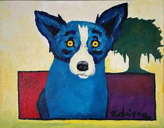 George Rodrigue (Louisiana, 1944-2013), My Shade Tree, Blue Dog Series, Acrylic On Linen