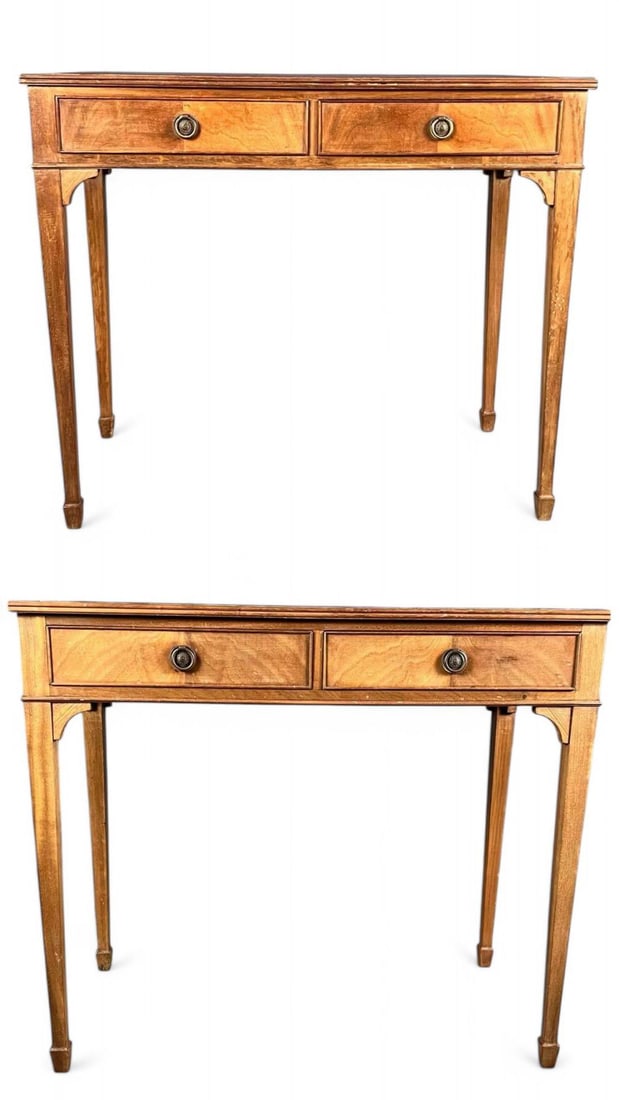 Pair Of Leather Top Writing Desks: Pair Of Leather Top Writing Desks. Each approximately 35.0W x 30.0H x 18.0D in.