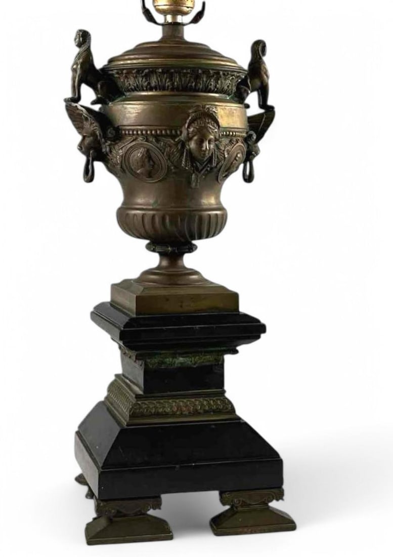 19th Century Egyptian Revival Bronze & Marble Table Lamp (1 of 10)