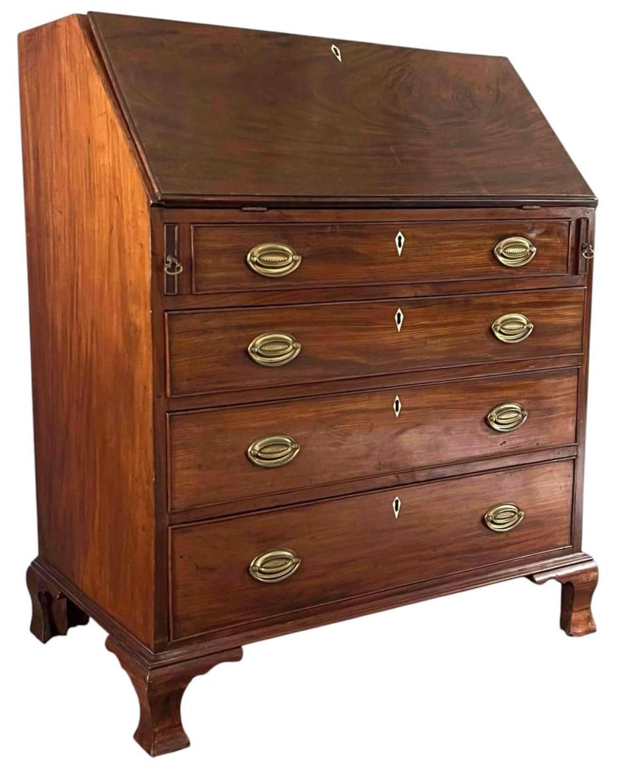 Sheraton Style Inlaid Mahogany Bureau, 19th Century (1 of 20)