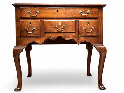 Queen Anne Pennsylvania Walnut Lowboy, Ca. 1760: Queen Anne Pennsylvania Walnut Lowboy, Ca. 1760. Tag attached to inner drawer reads "American Lowboy purchased from Mr. E.C. Hall on January 6, 1928, price $309.50; the original price was $700. Mr. Ha