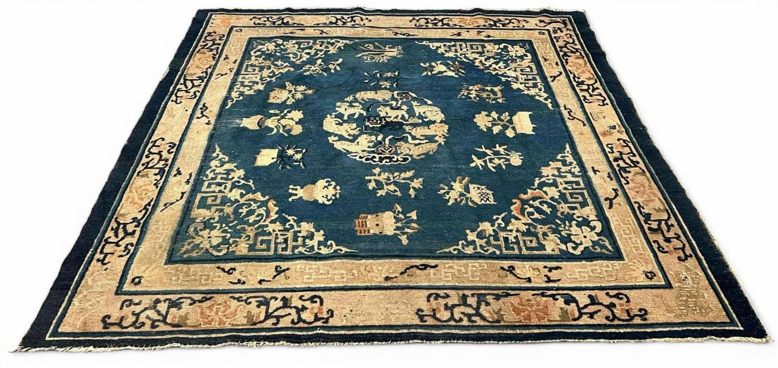 Chinese Peking Rug With Foo Dog Motif: Chinese Peking Rug With Foo Dog Motif. Approximately 6.0 x 5.75 ft. (72.5W x 69.5L in.)