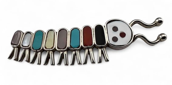 Sterling Silver Zuni Inlay Caterpillar Pin