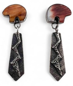 Navajo Sterling Silver Spiny Oyster Bear Earrings