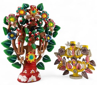 Two Mexican Folk Art Tree Of Life Candelabra