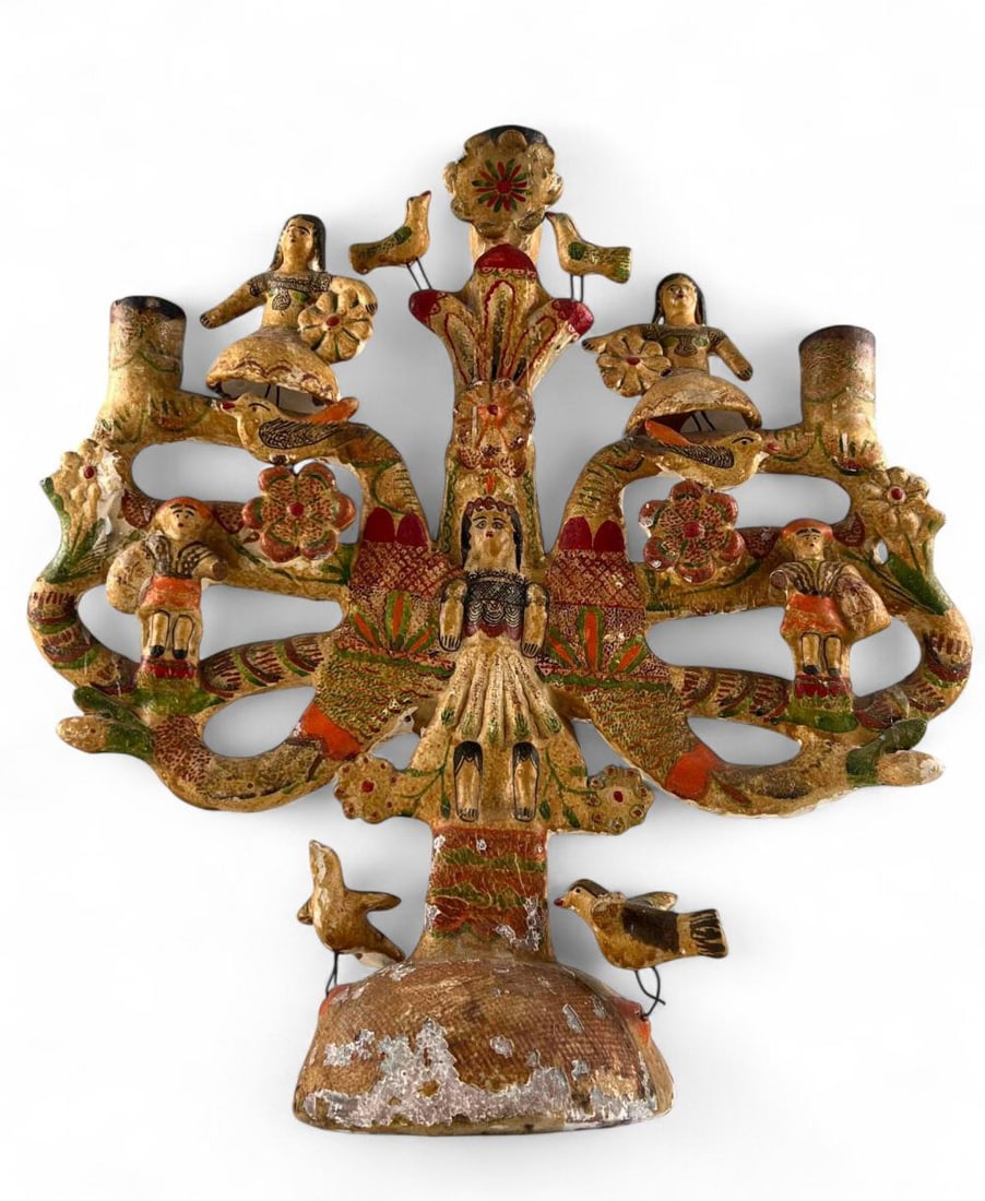 Intricate Mexican Folk Art Tree Of Life Candelabrum (1 of 17)