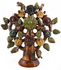 Vintage Mexican Tree Of Life Pottery Candelabrum