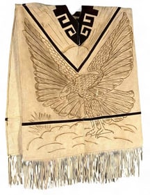 Vintage Mexican Leather Poncho With Eagle Motif