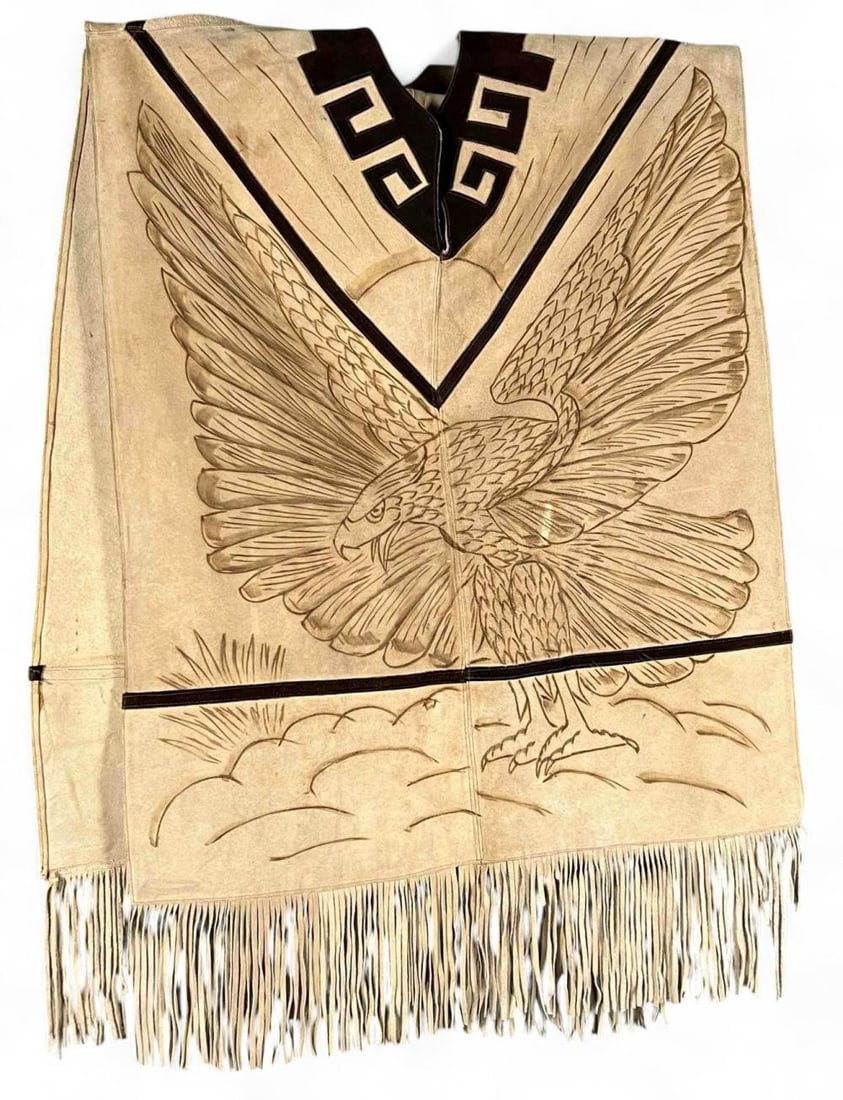 Vintage Mexican Leather Poncho With Eagle Motif (1 of 16)