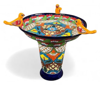 Mexican Talavera Pottery Bird Bath