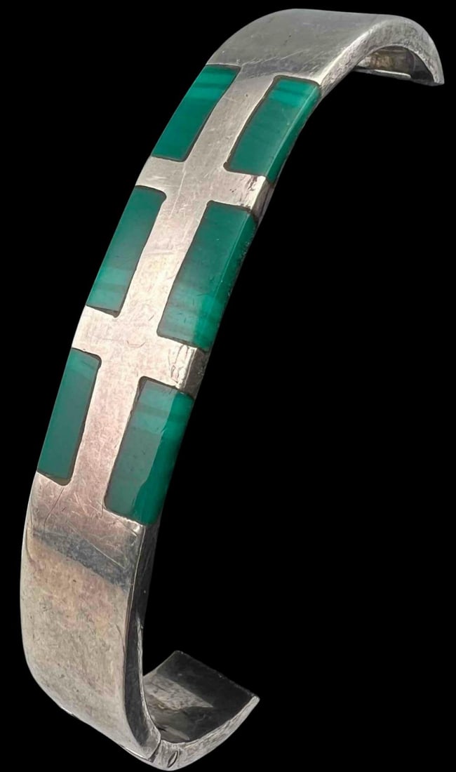 Vintage Taxco Sterling Silver Malachite Bracelet (1 of 7)