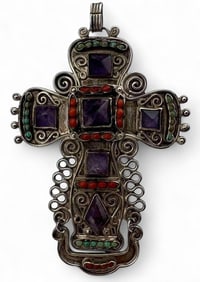 Matilde Poulat (Mexican, c. 1900-1960), Matl Sterling Silver Gem Set Cross Pendant