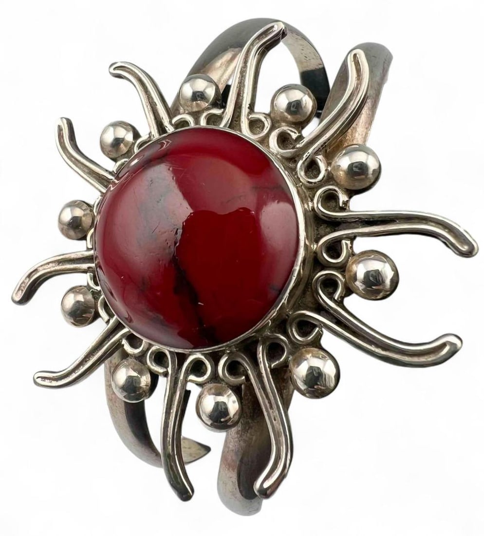 Vintage Mexican Sterling Silver Red Jasper Cuff Bracelet (1 of 5)